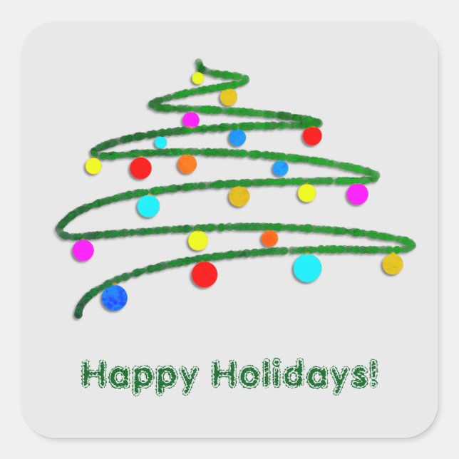Personalized Colorful Christmas Tree Green Square Sticker (Front)