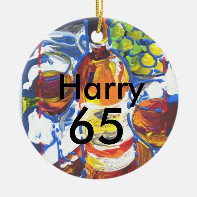 Personalized colorful Cocktail 65th birthday Name Ceramic Ornament (Front)