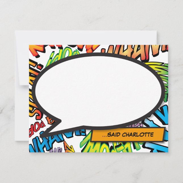 Personalized Colorful Comic Book Speech Bubble Note Card (Front)