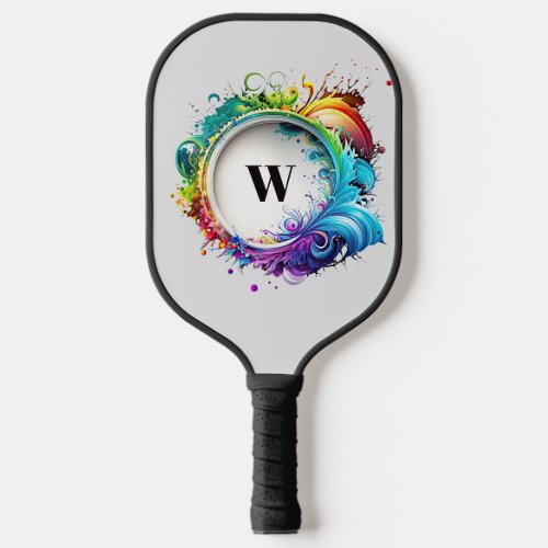 Personalized Colorful Cosmic Circular Monogram Pickleball Paddle