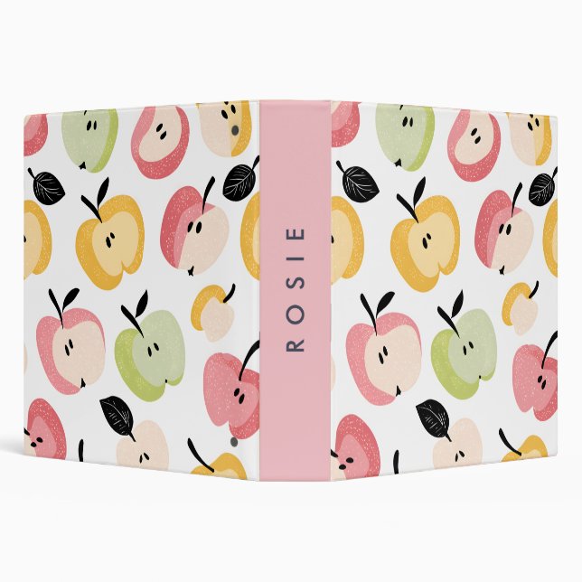 Personalized Colorful Cute Apple Pattern  3 Ring Binder (Background)