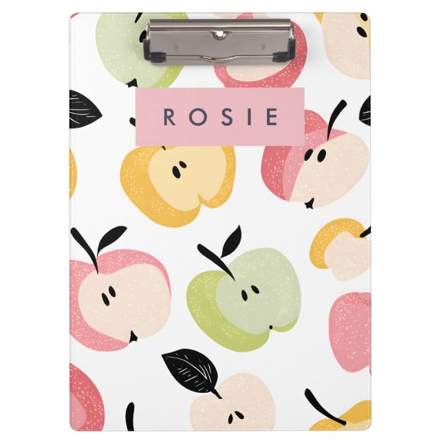 Personalized Colorful Cute Apple Pattern  Clipboard (Front)