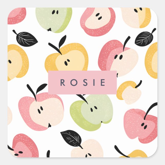 Personalized Colorful Cute Apple Pattern  Square Sticker (Front)