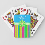 Personalized Colorful Cute Blue With Green Flower Playing Cards at Zazzle