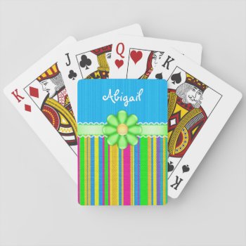 Personalized Colorful Cute Blue With Green Flower Playing Cards by TheCutieCollection at Zazzle