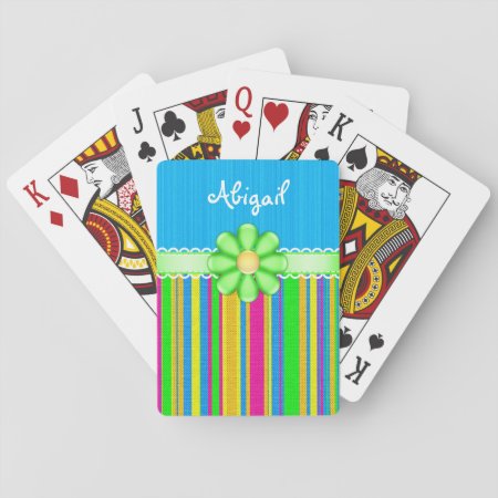 Personalized Colorful Cute Blue With Green Flower Playing Cards