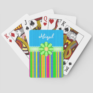 Personalized Colorful Cute Blue with Green Flower Poker Cards