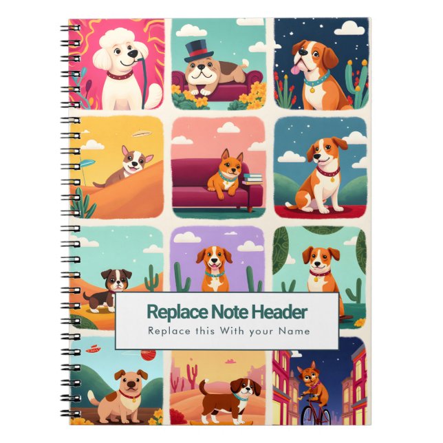 Personalized Colorful Cute Dogs Notebook (Front)