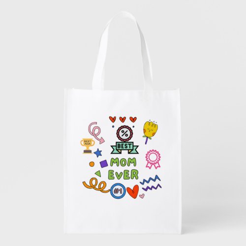personalized colorful cute love mom grocery bag