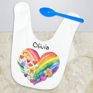 Personalized Colorful Cute Pretty Rainbow Heart Baby Bib