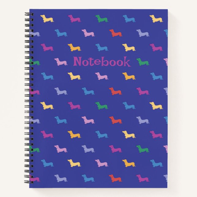 Personalized Colorful Dachshunds Pattern Large Notebook (Front)