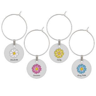 Personalized Colorful Daisies on Grey Wine Charm