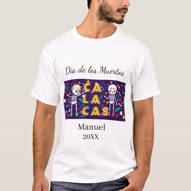 Personalized Colorful Dia de los Muertos T-Shirt (Front)