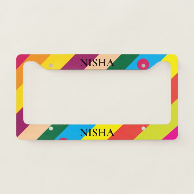 Personalized Colorful Diagonal Stripes  License Plate Frame (Front)