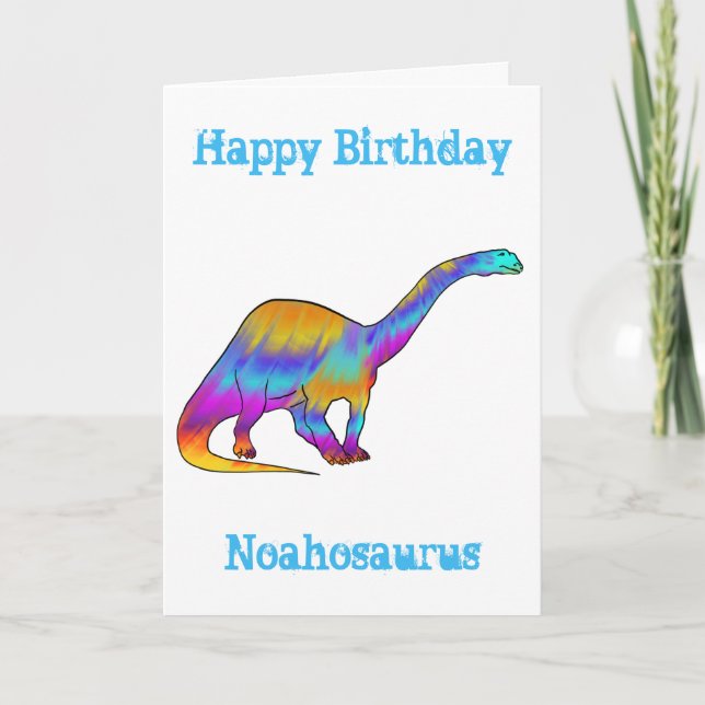 Personalized colorful Dinosaur Name birthday  Holiday Card (Front)