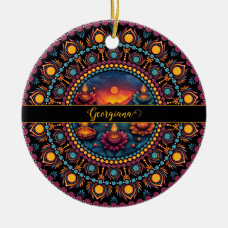 Personalized Colorful Diwali Festival Mandala Ceramic Ornament