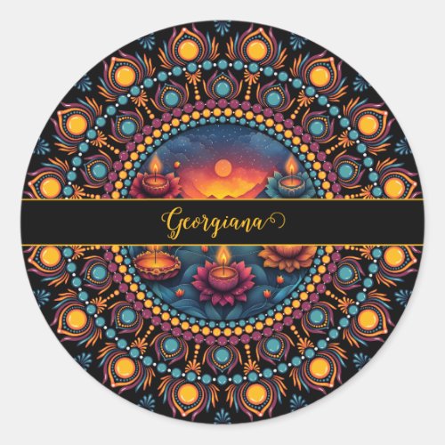 Personalized Colorful Diwali Festival Mandala Classic Round Sticker