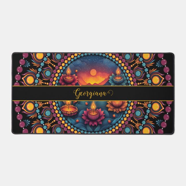 Personalized Colorful Diwali Festival Mandala Desk Mat (Front)