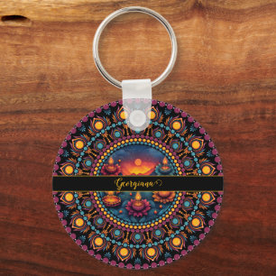 Personalized Colorful Diwali Festival Mandala Keychain