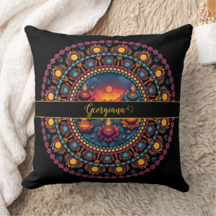 Personalized Colorful Diwali Festival Mandala Throw Pillow