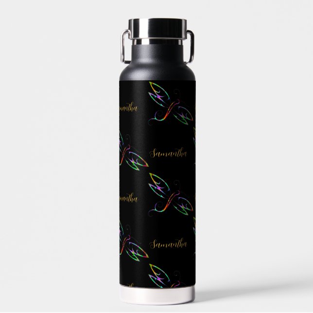 Personalized Colorful dragonflies Water Bottle (Front)