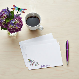 Personalized colorful dragonfly  note card