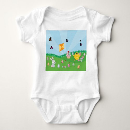 Personalized Colorful Easter Egg Hunt Bunny Chick Baby Bodysuit