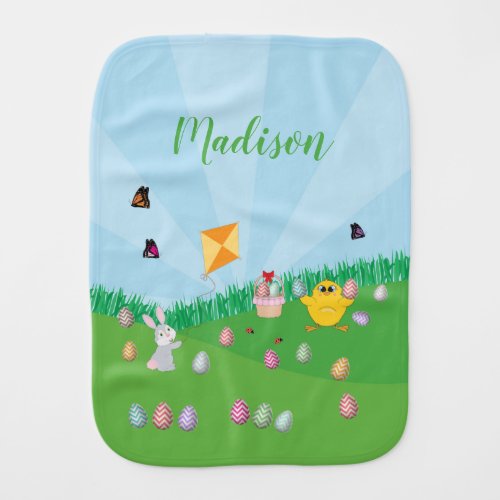 Personalized Colorful Easter Egg Hunt Bunny Chick  Baby Burp Cloth