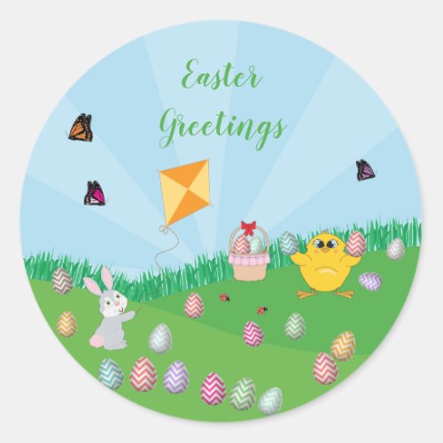 Personalized Colorful Easter Egg Hunt Bunny Chick  Classic Round Sticker