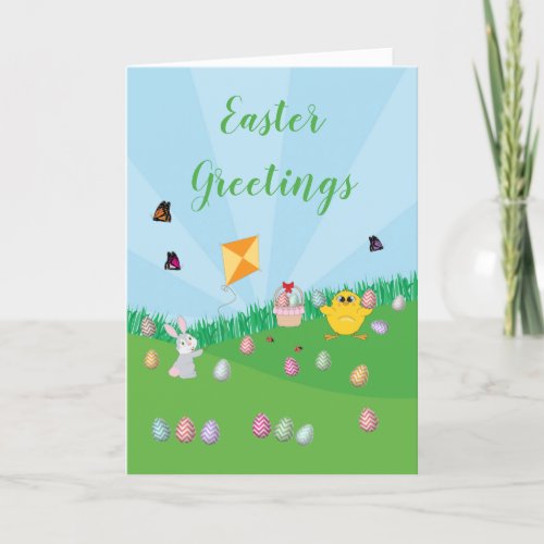 Personalized Colorful Easter Egg Hunt Bunny Chick  Holiday Card