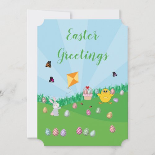Personalized Colorful Easter Egg Hunt Bunny Chick  Holiday Card