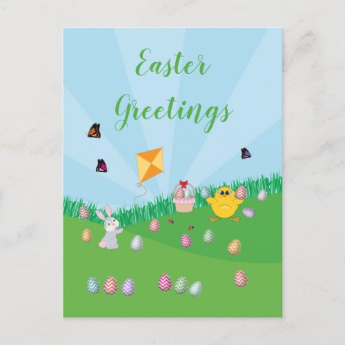 Personalized Colorful Easter Egg Hunt Bunny Chick Holiday Postcard