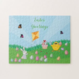 Personalized Colorful Easter Egg Hunt Bunny Chick Jigsaw Puzzle