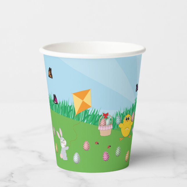 Personalized Colorful Easter Egg Hunt Bunny Chick  Paper Cups (Front)
