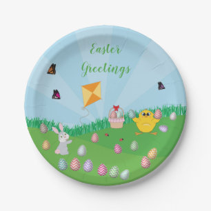 Personalized Colorful Easter Egg Hunt Bunny Chick Paper Plates