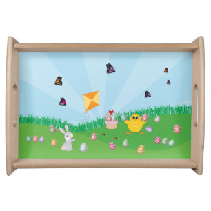 Personalized Colorful Easter Egg Hunt Bunny Chick  Serving Tray