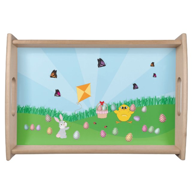 Personalized Colorful Easter Egg Hunt Bunny Chick  Serving Tray (Front)