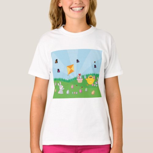 Personalized Colorful Easter Egg Hunt Bunny Chick T_Shirt