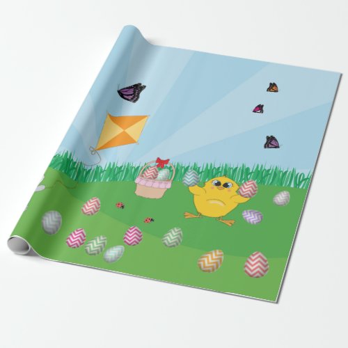 Personalized Colorful Easter Egg Hunt Bunny Chick  Wrapping Paper