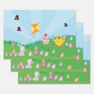 Personalized Colorful Easter Egg Hunt Bunny Chick Wrapping Paper Sheets