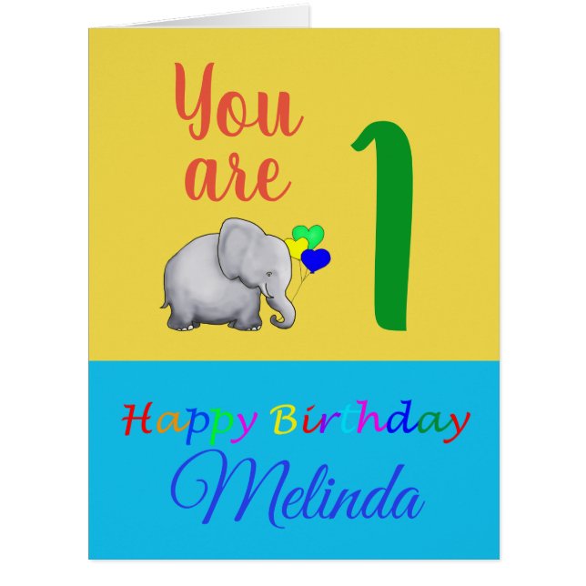 Personalized Colorful Elephant 1st Birthday Poem (Front)