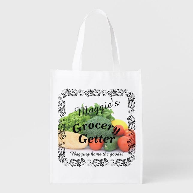 Personalized Colorful Environmentally Helpful Cute Grocery Bag (Front)