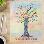 Personalized Colorful Family Tree Jigsaw Puzzle<br><div class="desc">This stylish jigsaw puzzle is decorated with a colorful Family Tree design on watercolor background.
Easily customizable it with your family name.
Because we create our own artwork you won't find this exact image from other designers.
Original Mosaic and Watercolor © Michele Davies.</div>