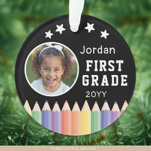 Personalized Colorful First Grade Keepsake Photo Ornament