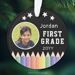 Personalized Colorful First Grade Keepsake Photo Ornament
