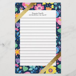 Personalized Colorful Floral and Gold Stationery