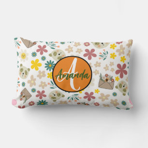 Personalized colorful floral nursery girly pink lumbar pillow