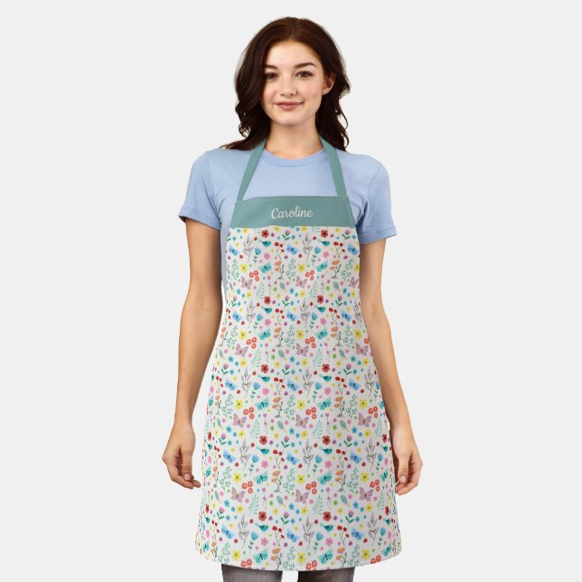 Personalized Colorful Floral Pattern Apron (Worn)