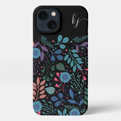 Personalized Colorful Floral Pattern Monogram iPhone 13 Case