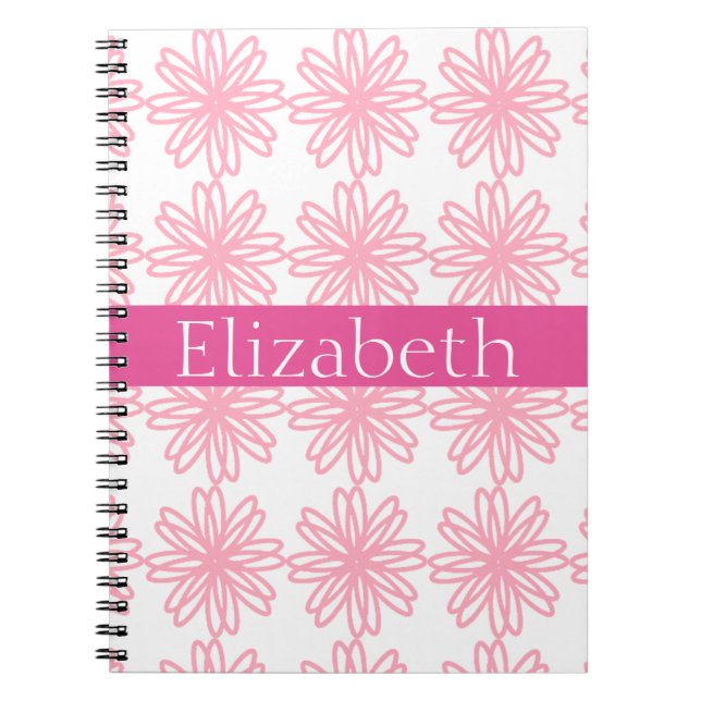 Personalized Colorful Floral Pattern Pink White Notebook (Front)